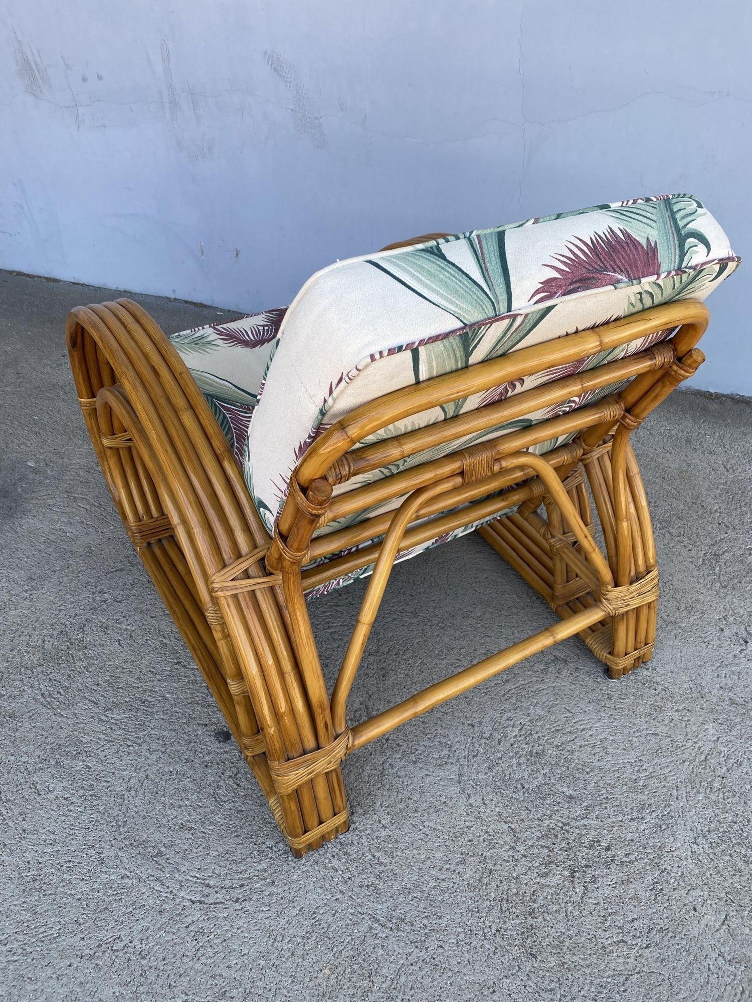 Restored Double Half Moon Rattan Four-Strand Lounge Chair - 13