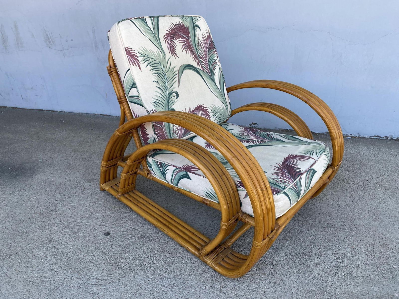 Restored Double Half Moon Rattan Four-Strand Lounge Chair - 16