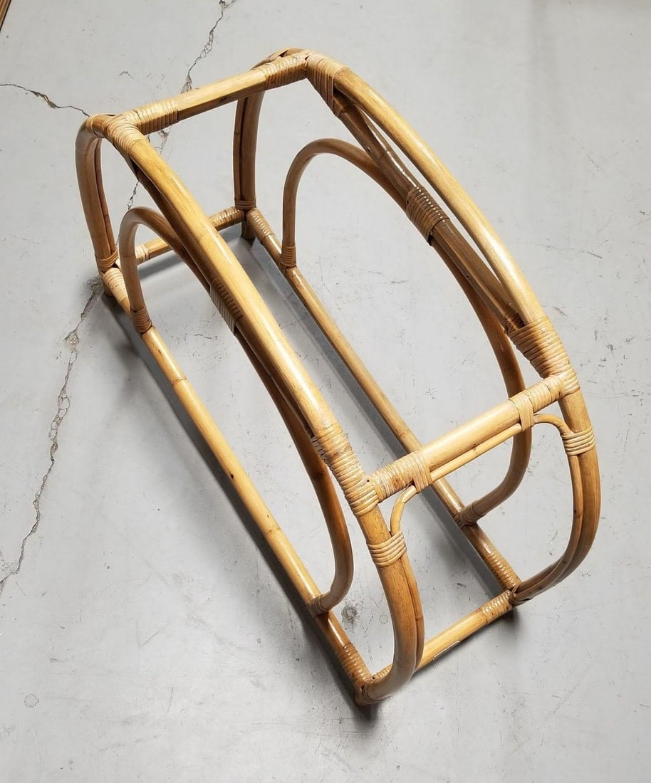 Restored Rattan Double Arched Two-Tiered Single Strand Side Table - 5