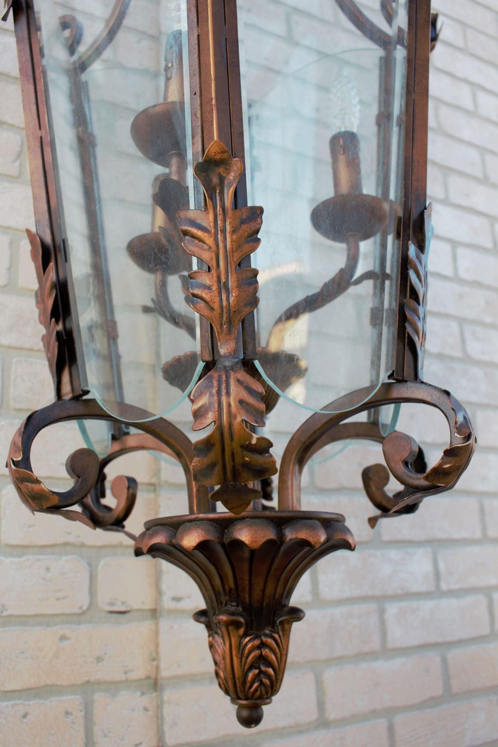Antique Iron Lantern Light with Acanthus Leaf Detail - 4