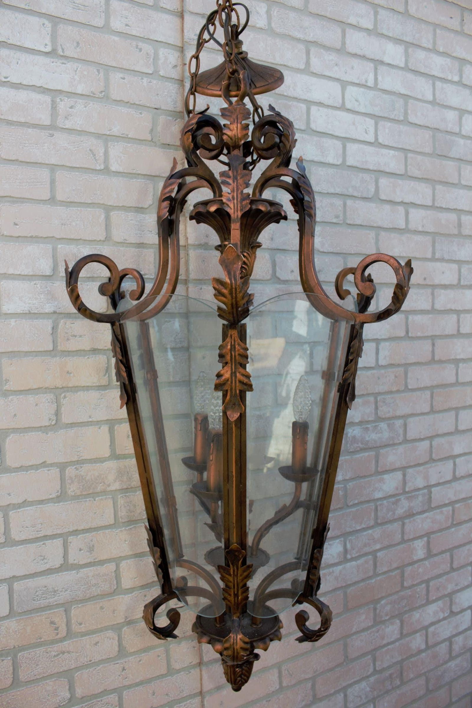 Antique Iron Lantern Light with Acanthus Leaf Detail - 5