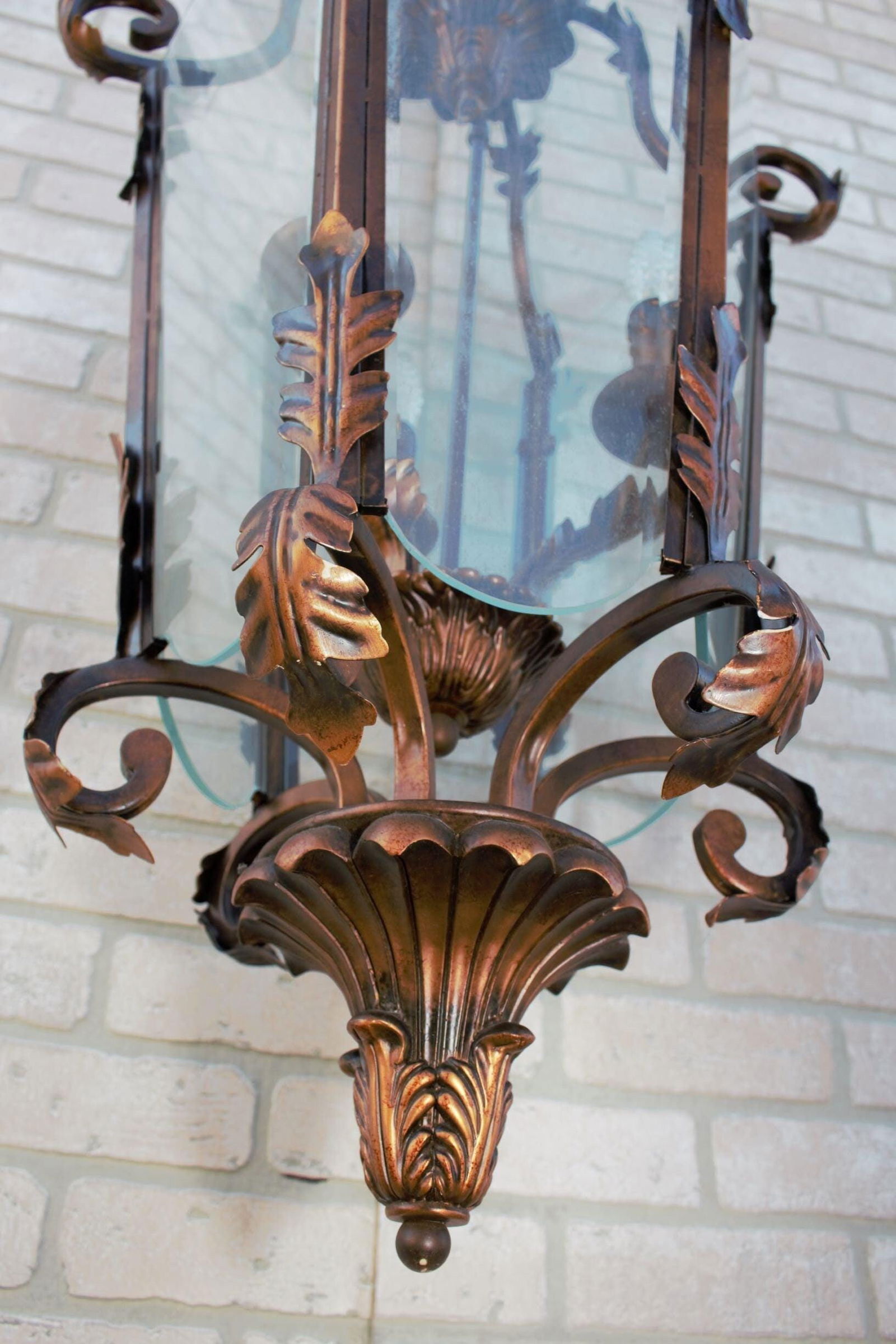 Antique Iron Lantern Light with Acanthus Leaf Detail - 6