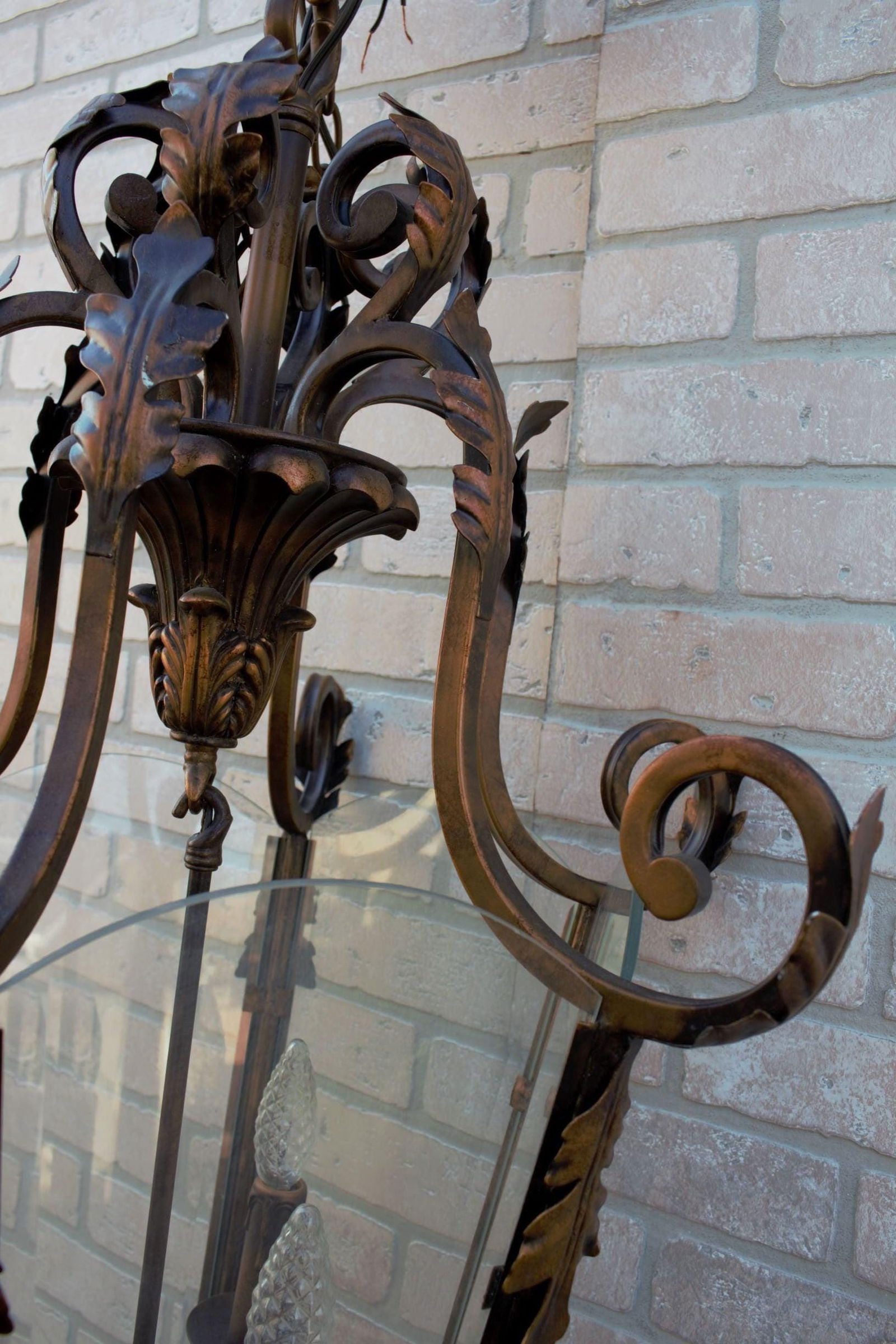 Antique Iron Lantern Light with Acanthus Leaf Detail - 7