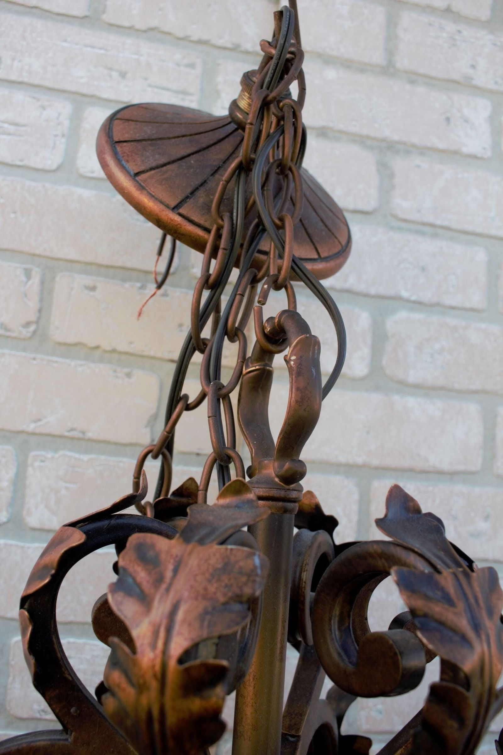 Antique Iron Lantern Light with Acanthus Leaf Detail - 8