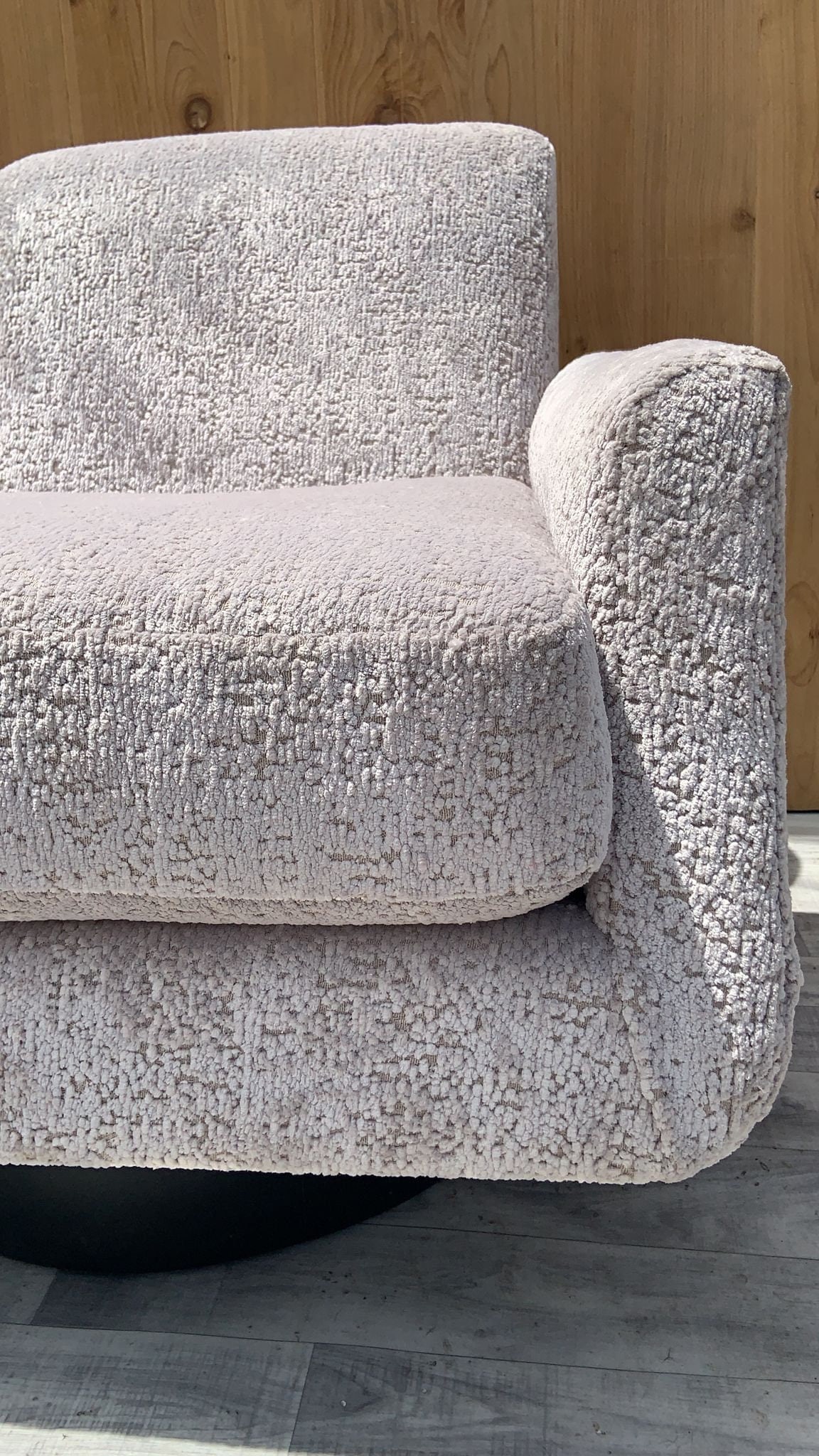 Mid Century Modern Swivel Lounge Chair Newly Upholstered in Ivory Chenille - 7