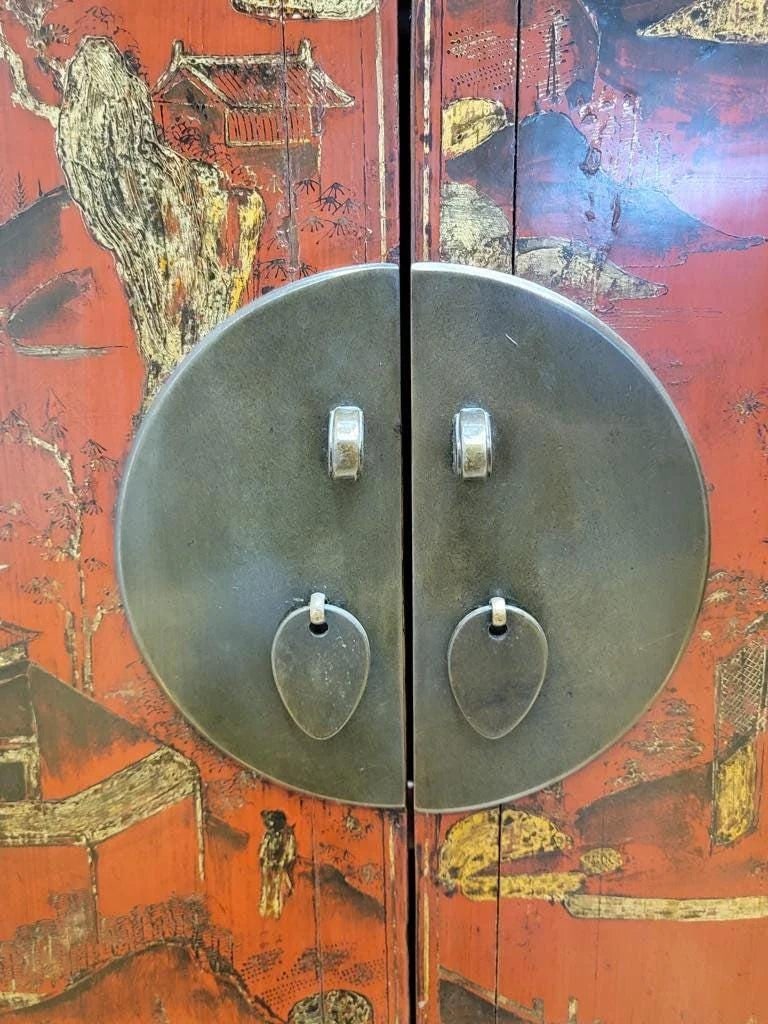 Vintage Shanxi Province Red Lacquer Chinoiserie Cabinet - 3