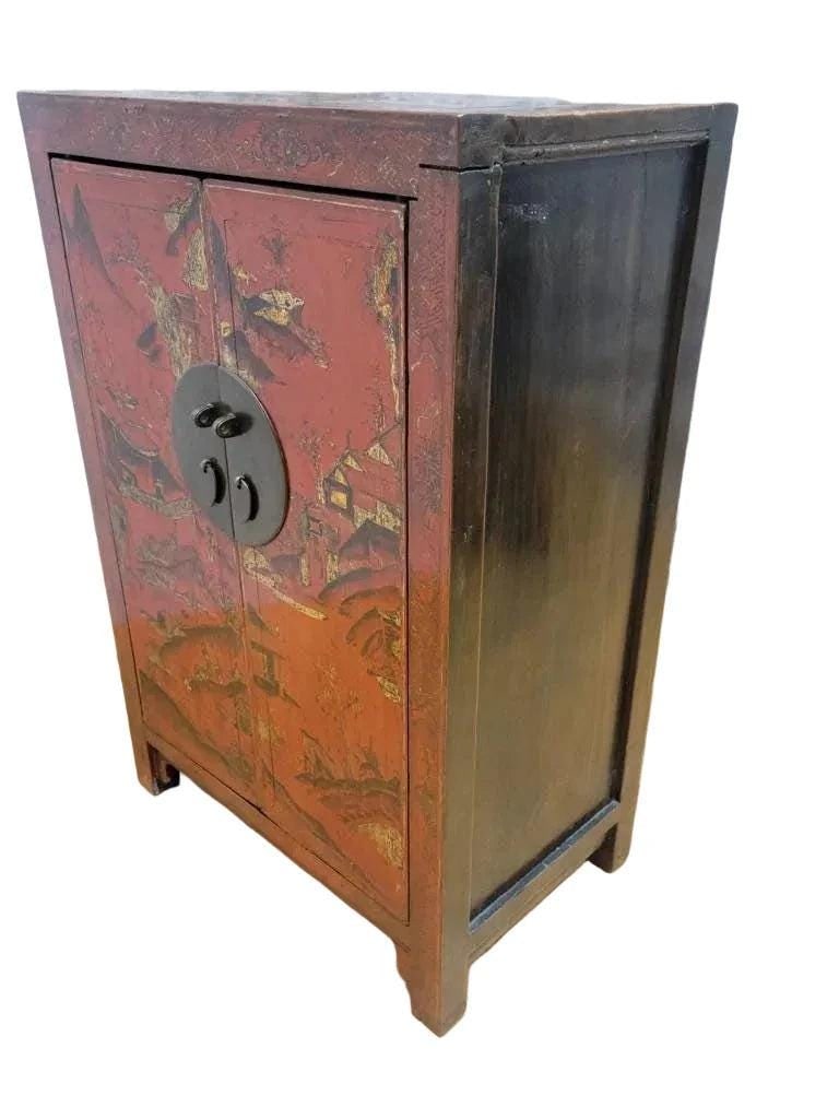 Vintage Shanxi Province Red Lacquer Chinoiserie Cabinet - 4