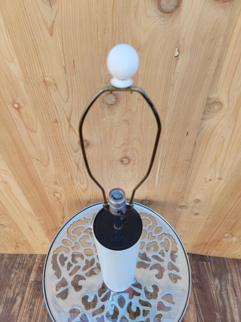 Vintage Mid Century Modern Underwriters Laboratory White Leather Table Lamp - 5