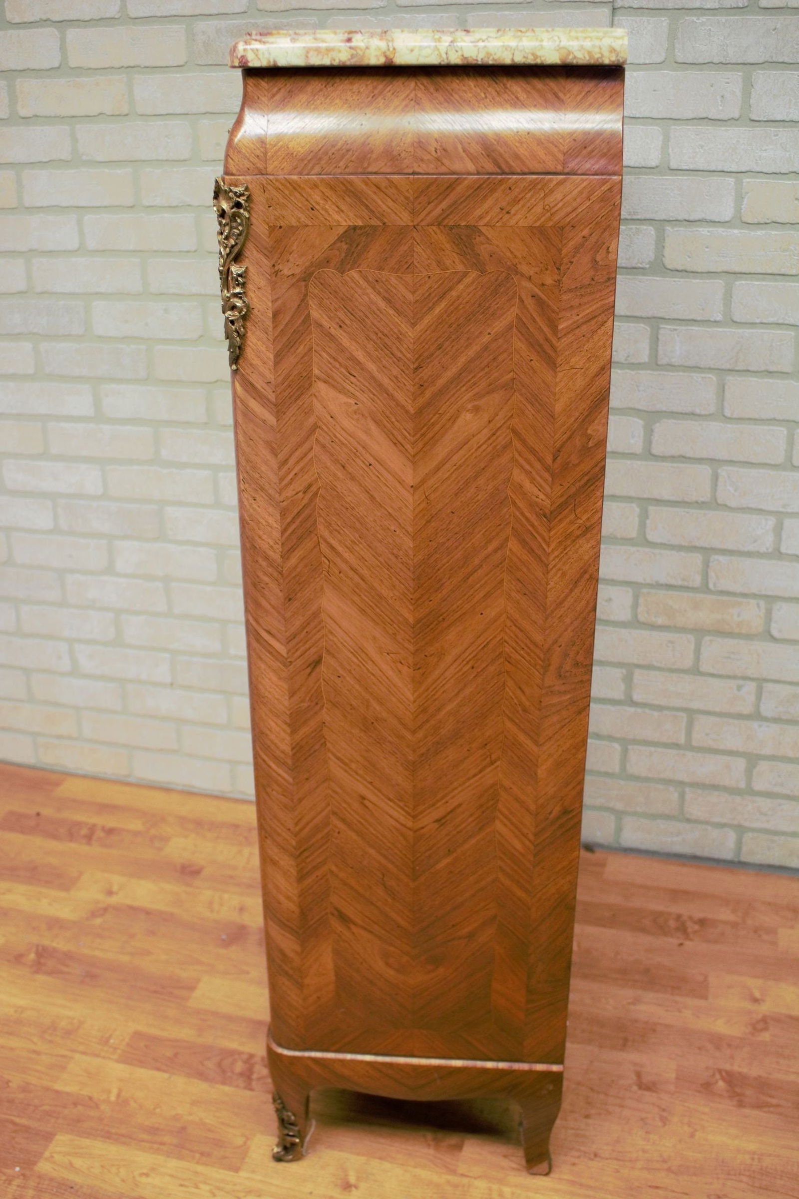 Antique French Louis XV Style Marquetry Flip Down Secretary Writing Chest with Marble Top - 4