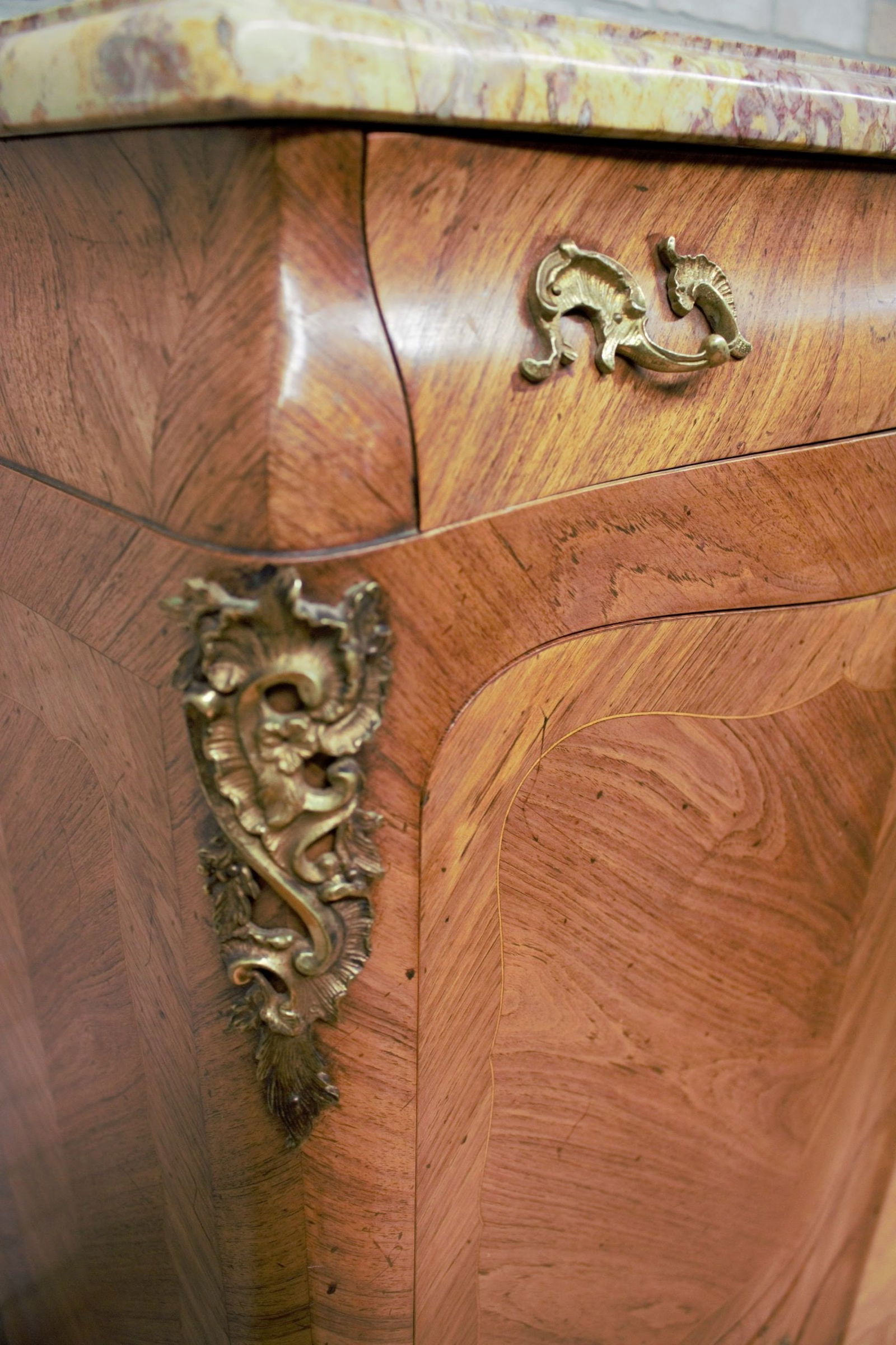 Antique French Louis XV Style Marquetry Flip Down Secretary Writing Chest with Marble Top - 8