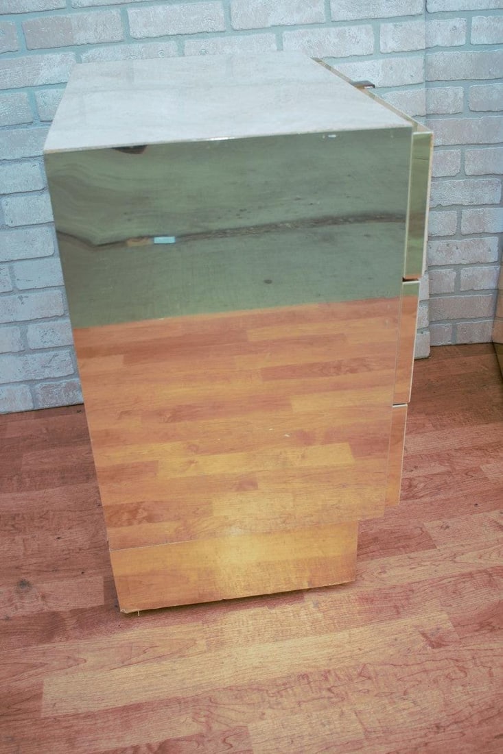 Hollywood Regency Ello Brass and Italian Travertine Chest of Drawers - Pair - 8