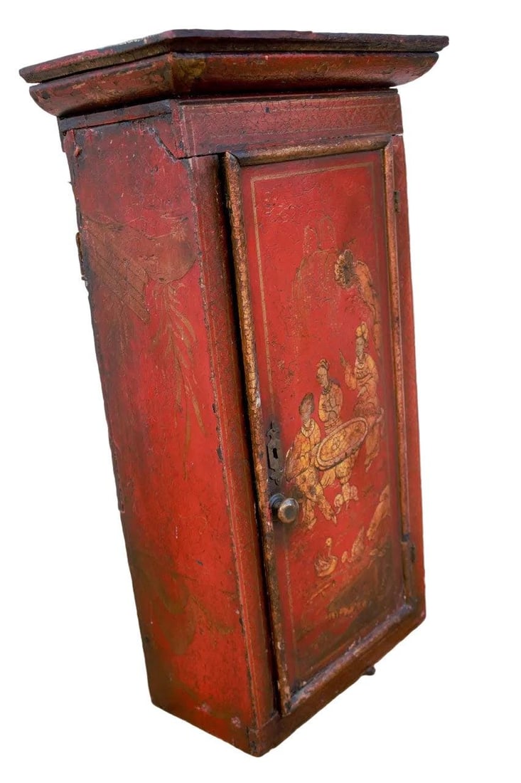 Vintage Asian Hand Painted Red Cabinet - 4