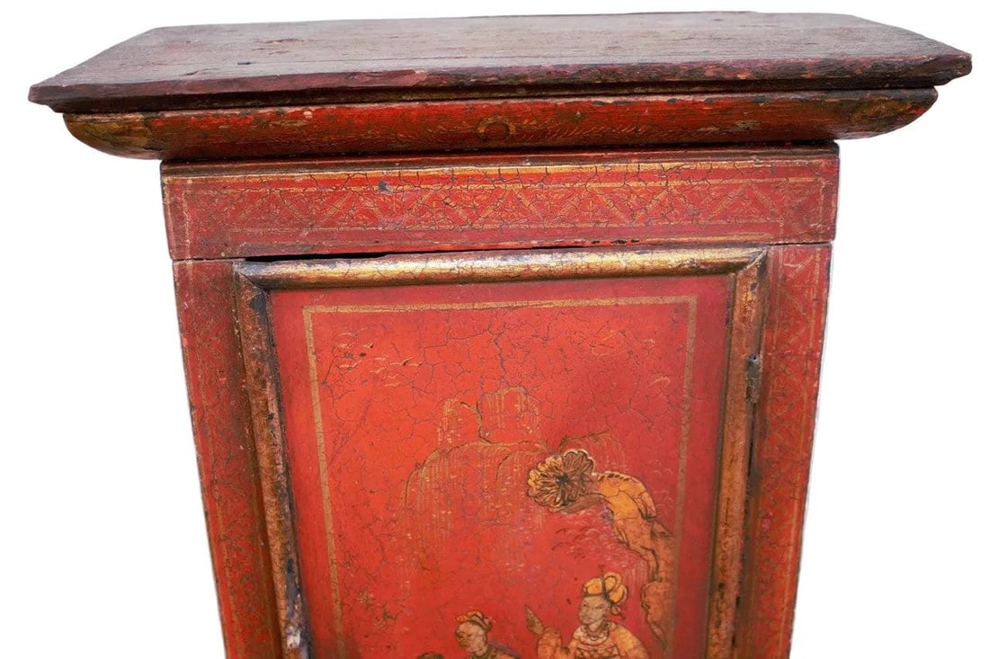 Vintage Asian Hand Painted Red Cabinet - 7