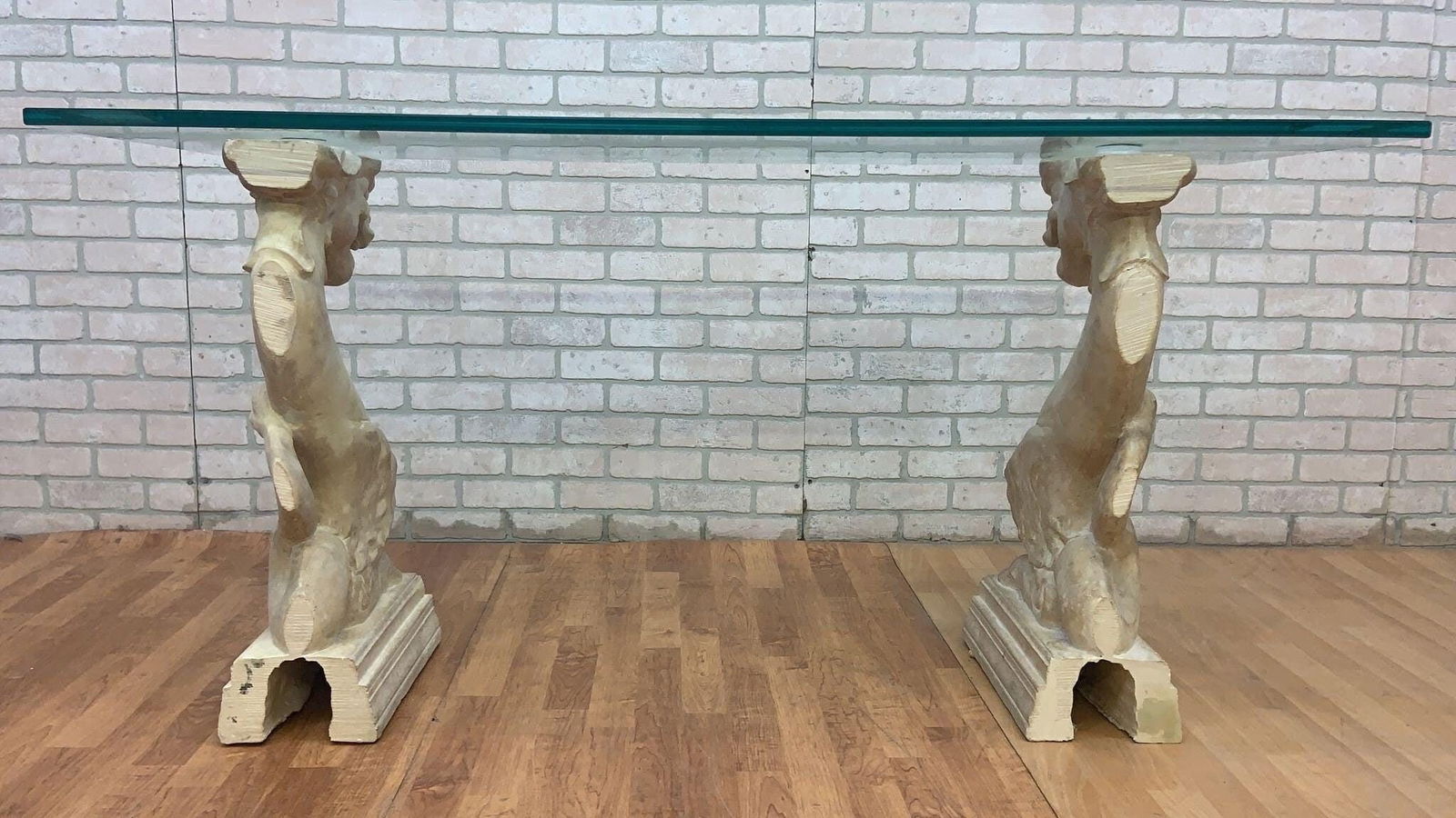 Vintage Hollywood Regency Asian Dragon Statue with Glass Top Console Table - 3