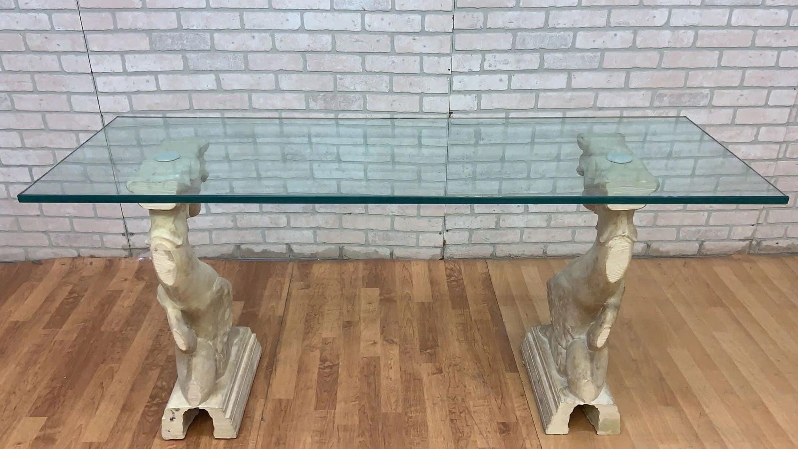 Vintage Hollywood Regency Asian Dragon Statue with Glass Top Console Table - 4