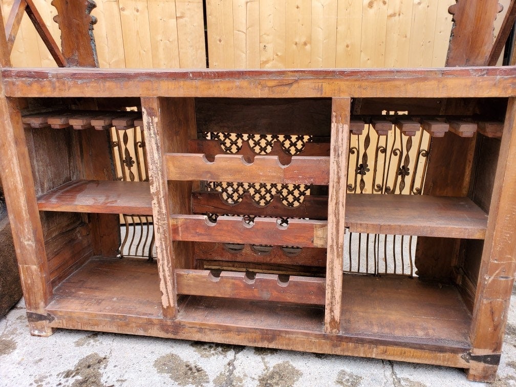 Antique Boho Rustic Carved Ornate Bar - 2