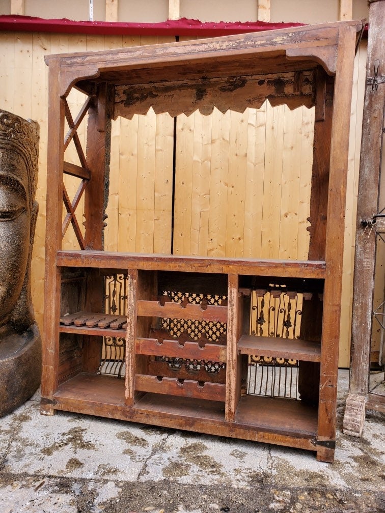 Antique Boho Rustic Carved Ornate Bar - 4