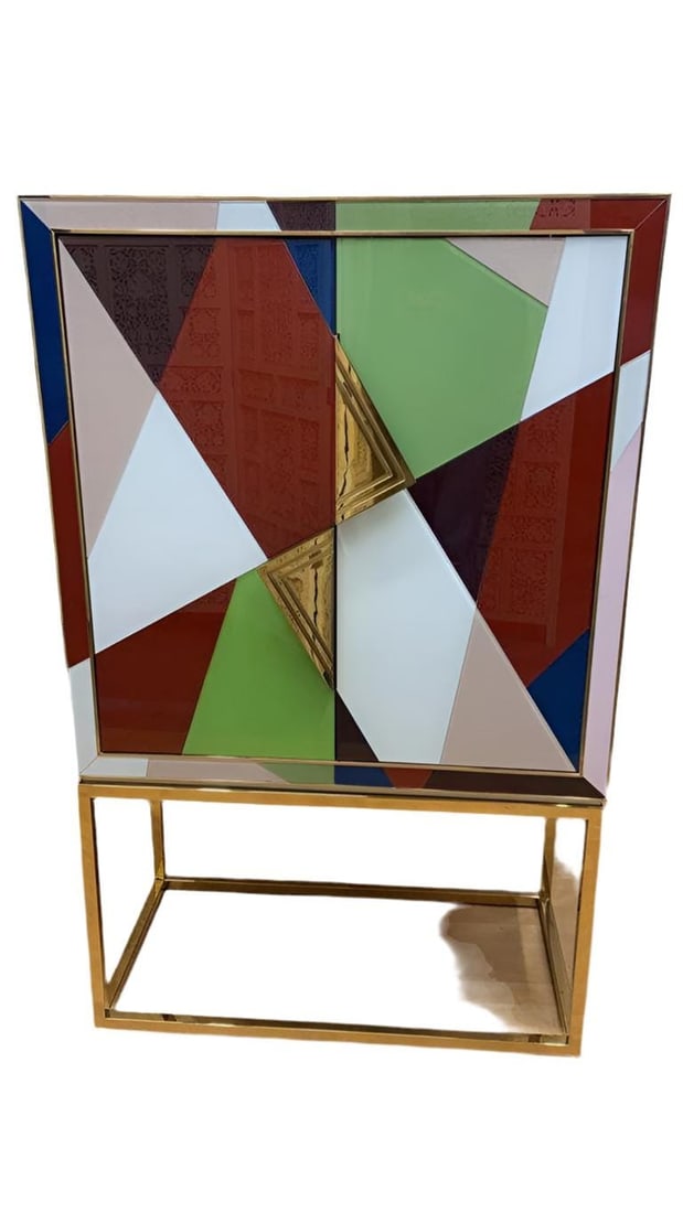 Torino Reverse-Painted Glass and Brass 2 Door Dry Bar Cabinet by Jonathan Adler (1 of 8)