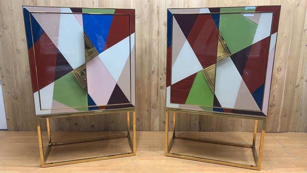 Torino Reverse-Painted Glass and Brass 2 Door Dry Bar Cabinet by Jonathan Adler - 3
