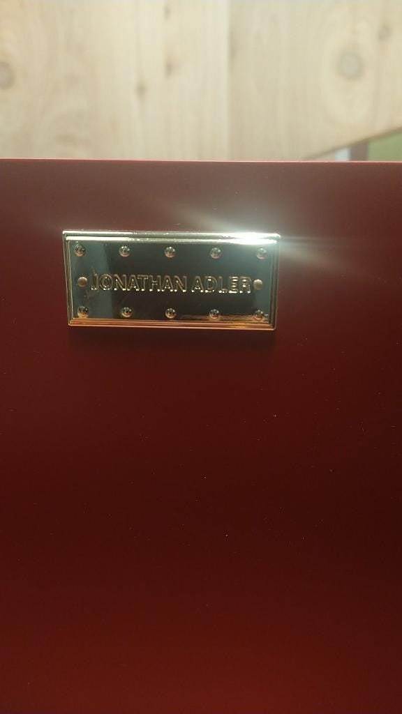 Torino Reverse-Painted Glass and Brass 2 Door Dry Bar Cabinet by Jonathan Adler - 5