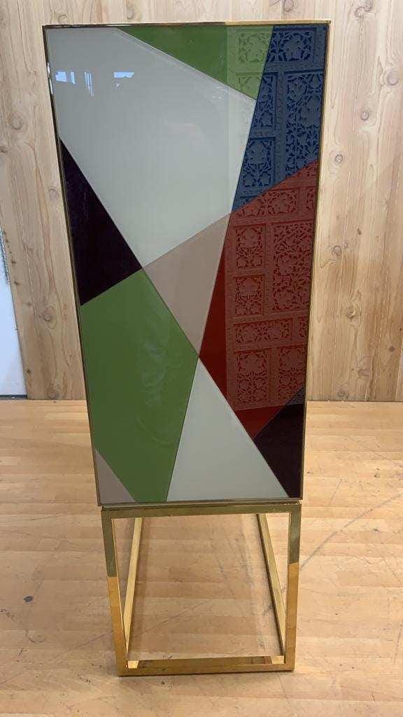 Torino Reverse-Painted Glass and Brass 2 Door Dry Bar Cabinet by Jonathan Adler - 6