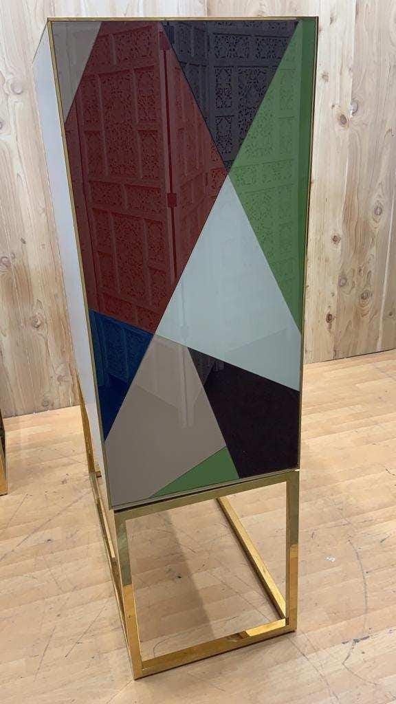 Torino Reverse-Painted Glass and Brass 2 Door Dry Bar Cabinet by Jonathan Adler - 7