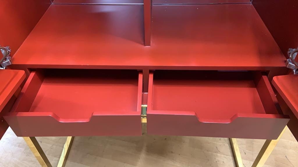 Torino Reverse-Painted Glass and Brass 2 Door Dry Bar Cabinet by Jonathan Adler - 8