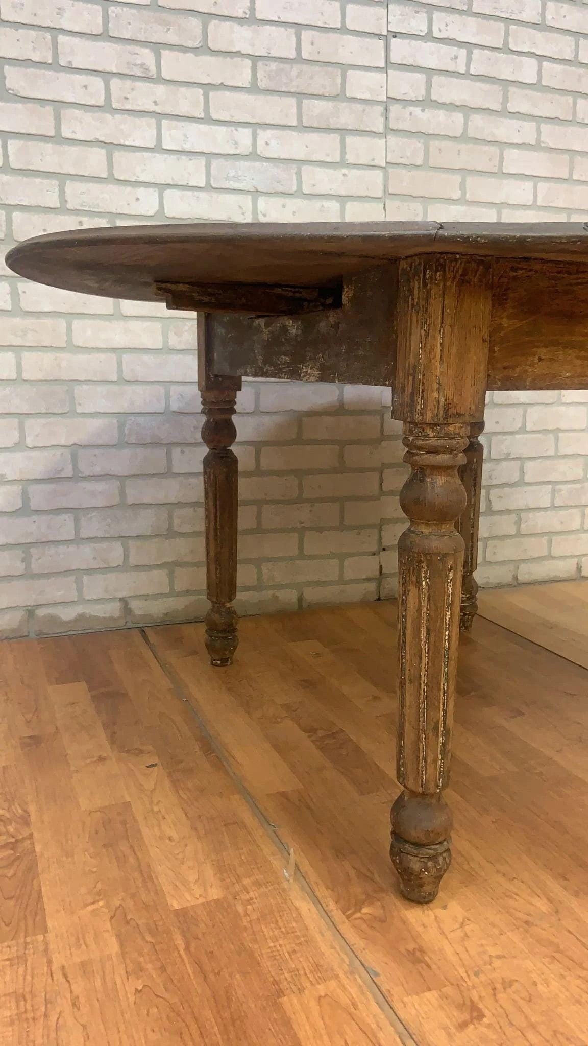 Antique Farmhouse Oak Drop-Leaf Turned Leg Table - 5
