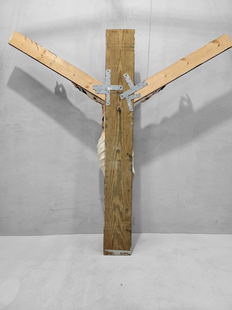 Vintage Finely Carved Massive Crucifix Salvaged from Catholic Church - 5