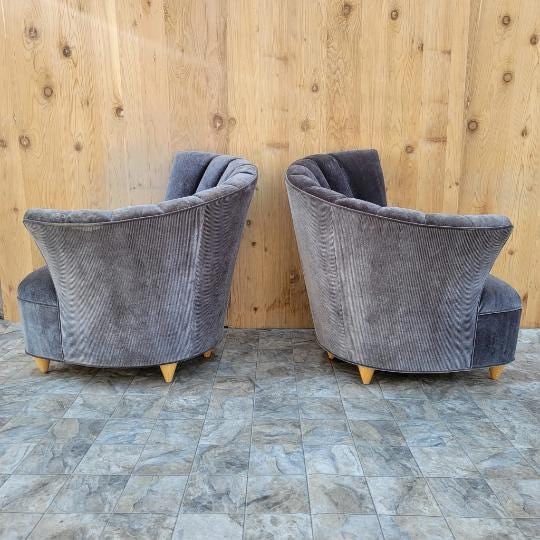 Art Deco Asymmetrical Channel Fan Back Lounge Chairs and Ottoman Newly Reupholstered - 3 Piece Set - 6