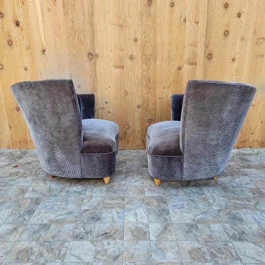 Art Deco Asymmetrical Channel Fan Back Lounge Chairs and Ottoman Newly Reupholstered - 3 Piece Set - 7