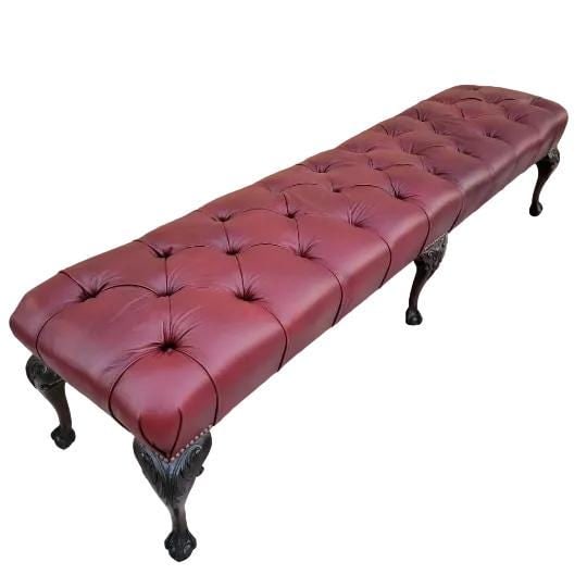 Antique Chippendale Style Carved Tufted Hall/Dining Bench Newly Reupholstered - Pair - 3