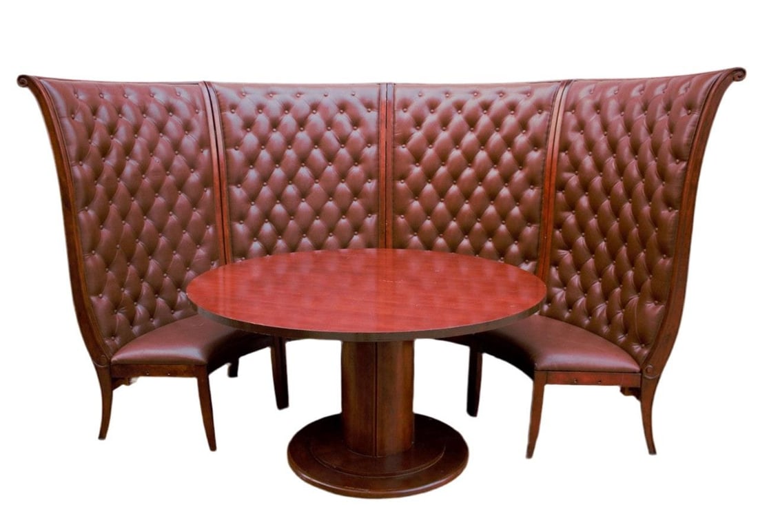 Vintage Asian Style Semi Circular Booth in Mahogany and Tufted Leather - Set of 2 - 2