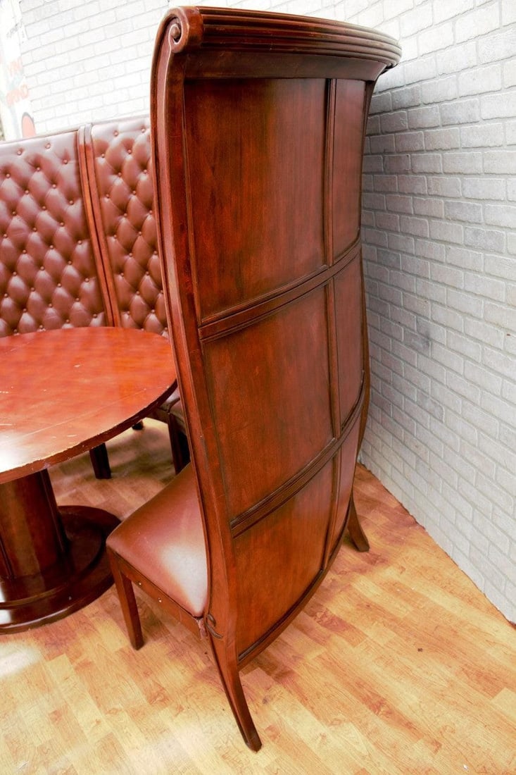 Vintage Asian Style Semi Circular Booth in Mahogany and Tufted Leather - Set of 2 - 3