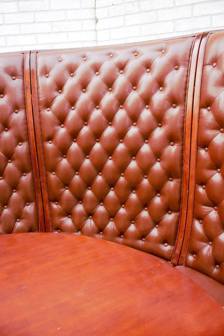 Vintage Asian Style Semi Circular Booth in Mahogany and Tufted Leather - Set of 2 - 4