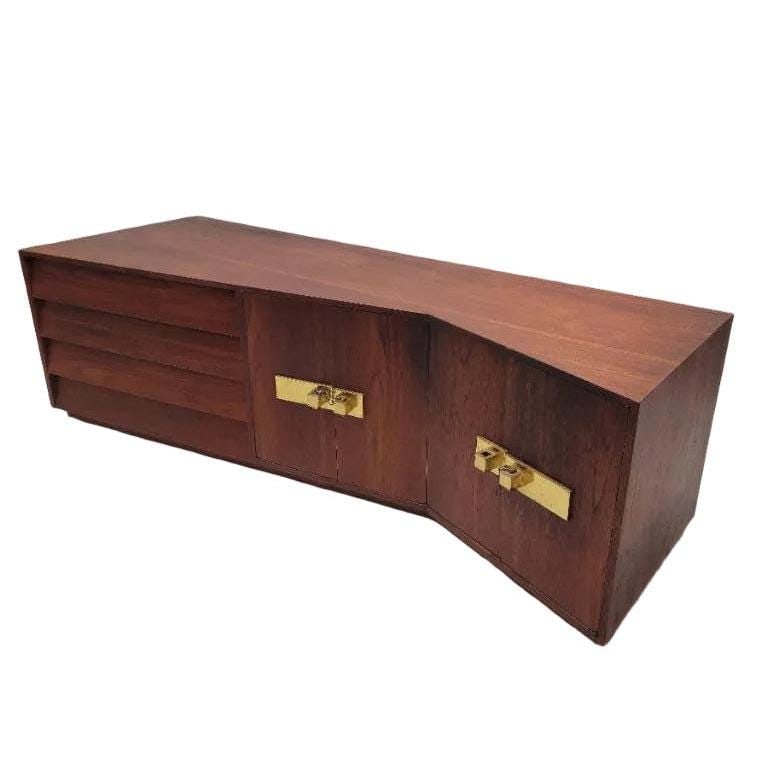Mid Century Modern Campaign Style Sculptural Walnut Credenza - 3