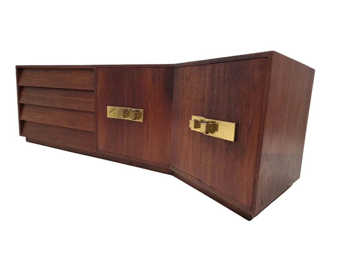 Mid Century Modern Campaign Style Sculptural Walnut Credenza - 4