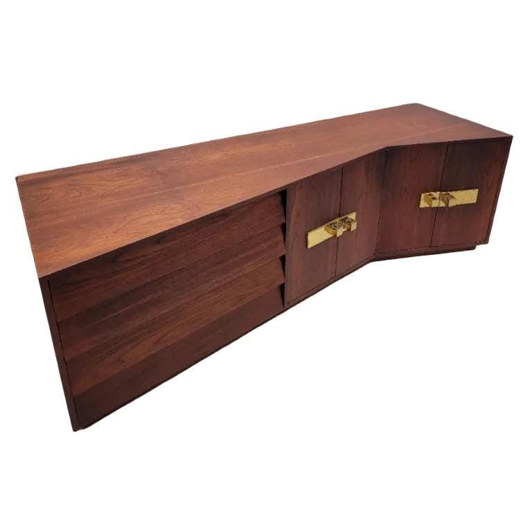 Mid Century Modern Campaign Style Sculptural Walnut Credenza - 5