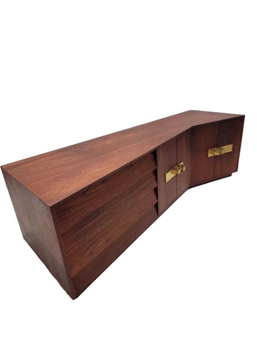 Mid Century Modern Campaign Style Sculptural Walnut Credenza - 8