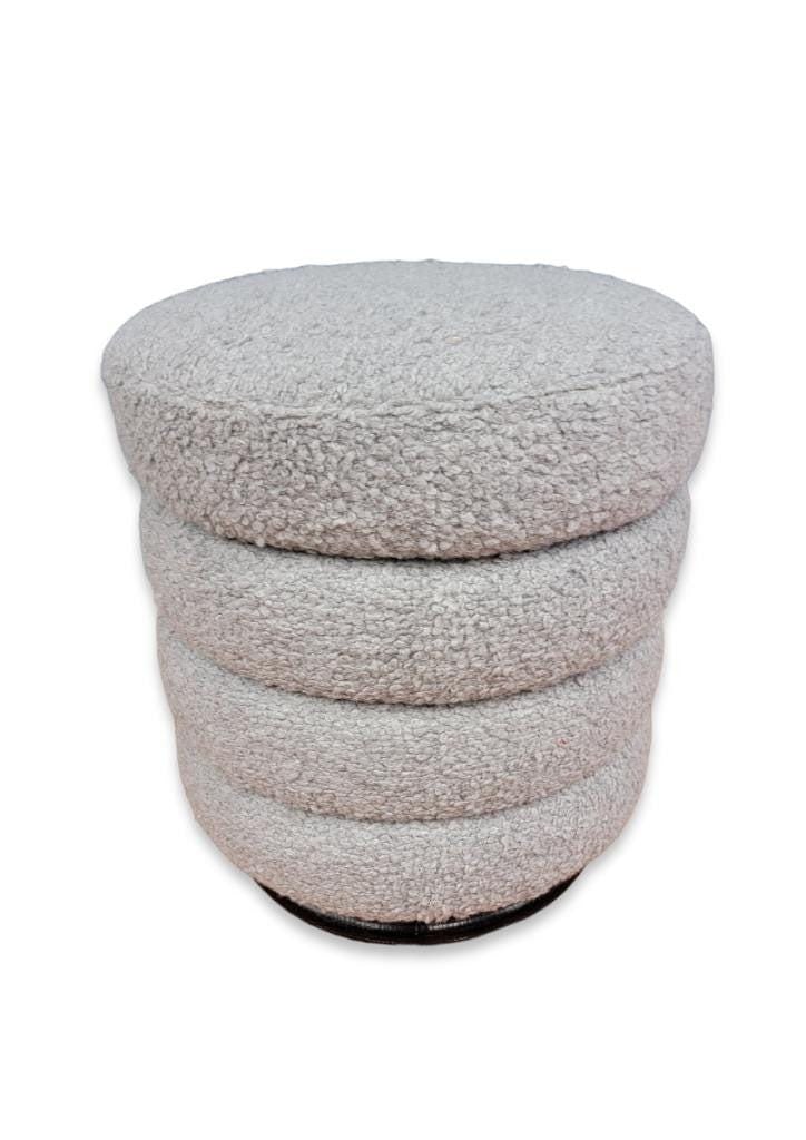 Vintage Contemporary Ridged Stool Newly Reupholstered in a Boucle: Title: Vintage Contemporary Ridged Stool Newly Reupholstered in a Boucle Description: Vintage Contemporary Ridged Stool Newly Reupholstered in a Gray Boucle This beautiful and stylish tuffet stool