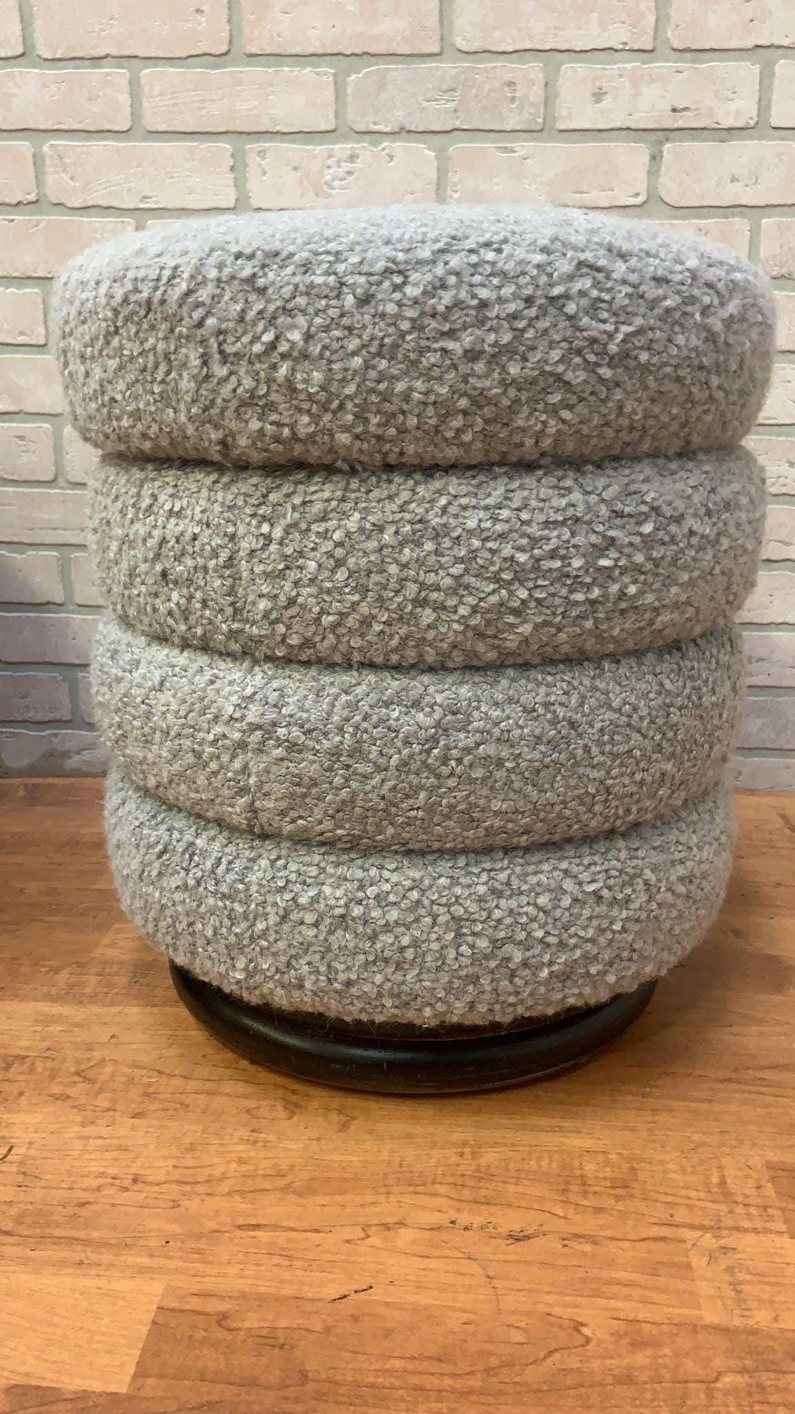 Vintage Contemporary Ridged Stool Newly Reupholstered in a Boucle - 5