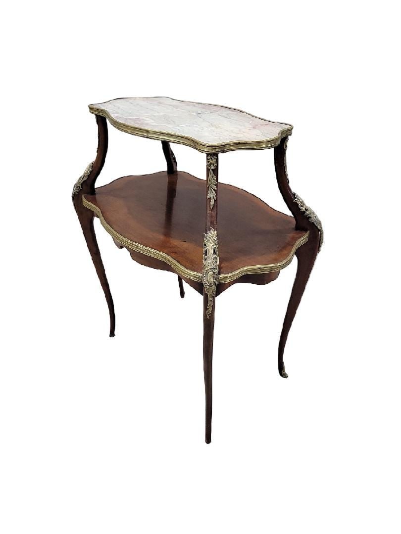 Antique French Napoleon Style Marble Top Ormolu Accent Table - 3