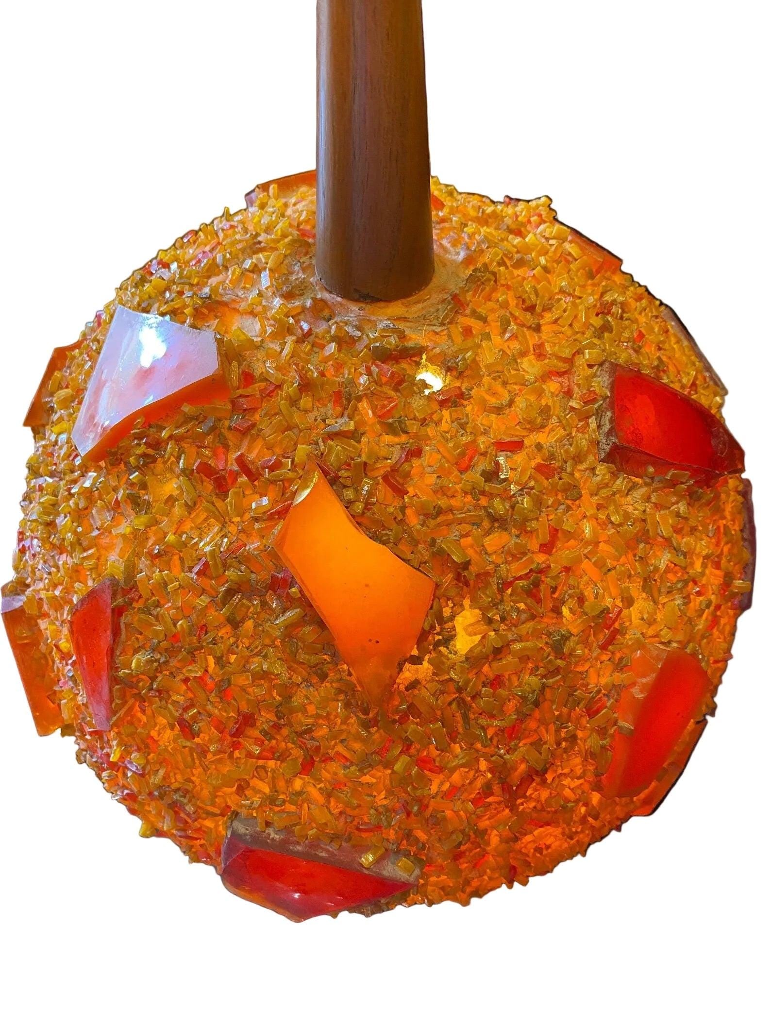 MCM Chunky Lucite Orange Rock Candy Swag Ball Table Lamp - Pair - 3