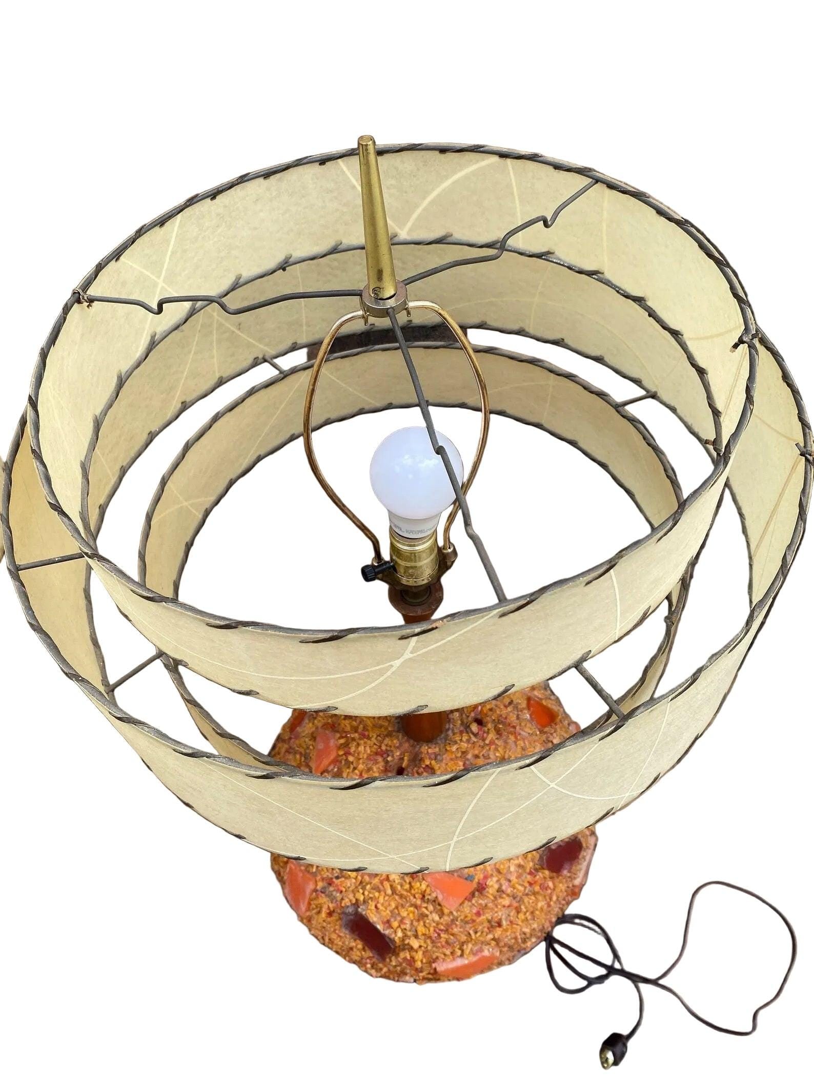 MCM Chunky Lucite Orange Rock Candy Swag Ball Table Lamp - Pair - 4