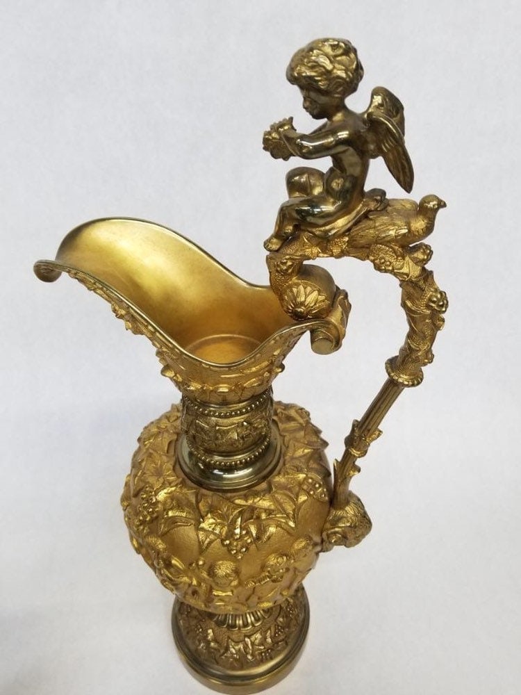 Antique French Renaissance Revival Figural Ormolu Ewer - Pair - 4