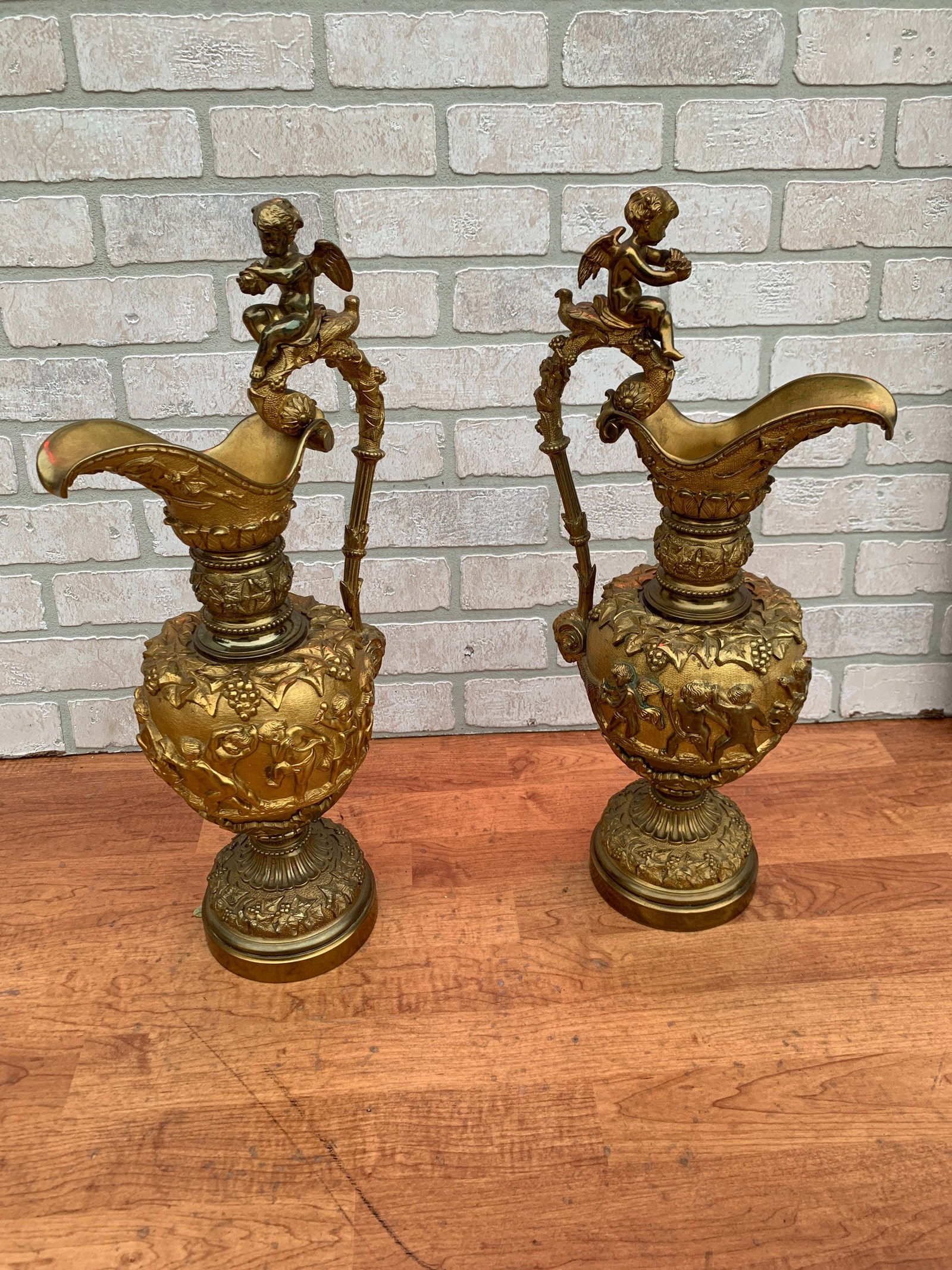 Antique French Renaissance Revival Figural Ormolu Ewer - Pair - 5