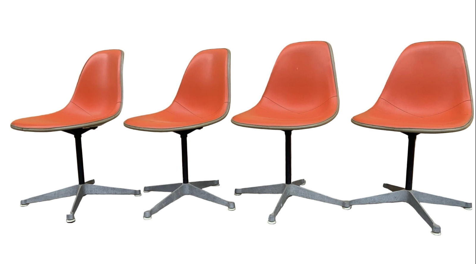 Mid Century Herman Miller Swivel Shell Chairs – Set of 4 Orange Vinyl - 3