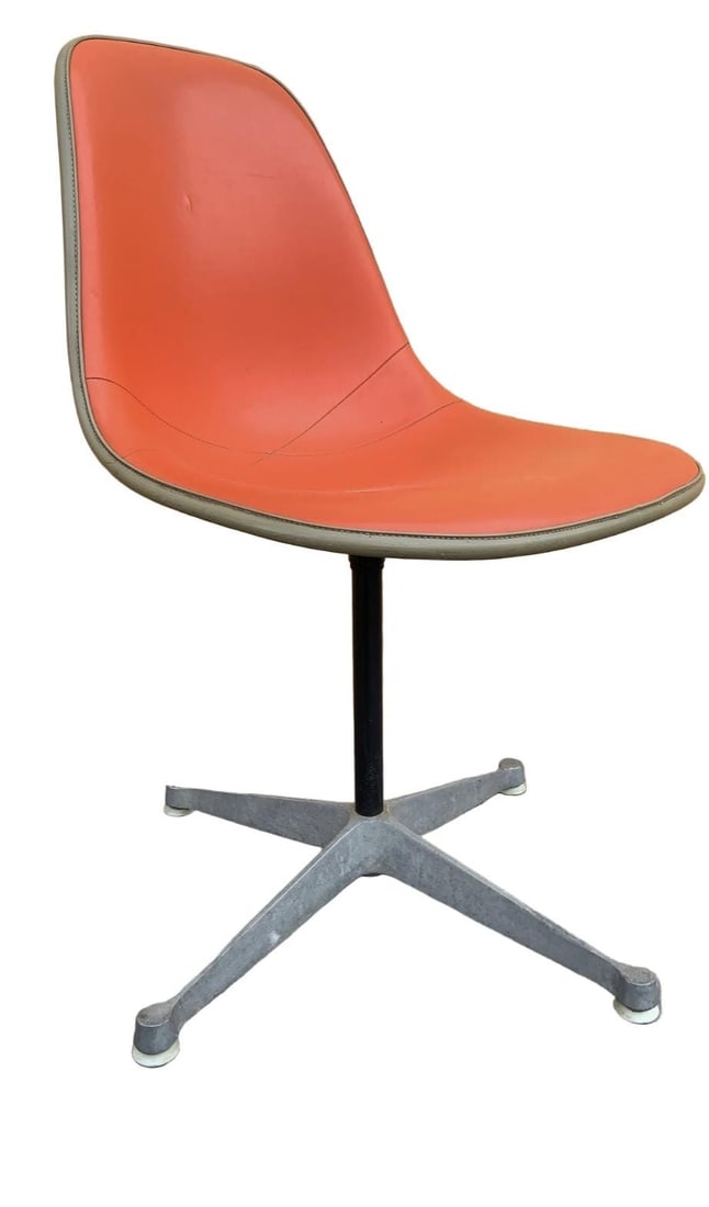 Mid Century Herman Miller Swivel Shell Chairs – Set of 4 Orange Vinyl - 4