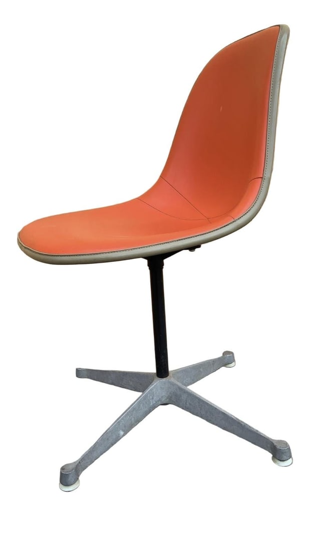 Mid Century Herman Miller Swivel Shell Chairs – Set of 4 Orange Vinyl - 7