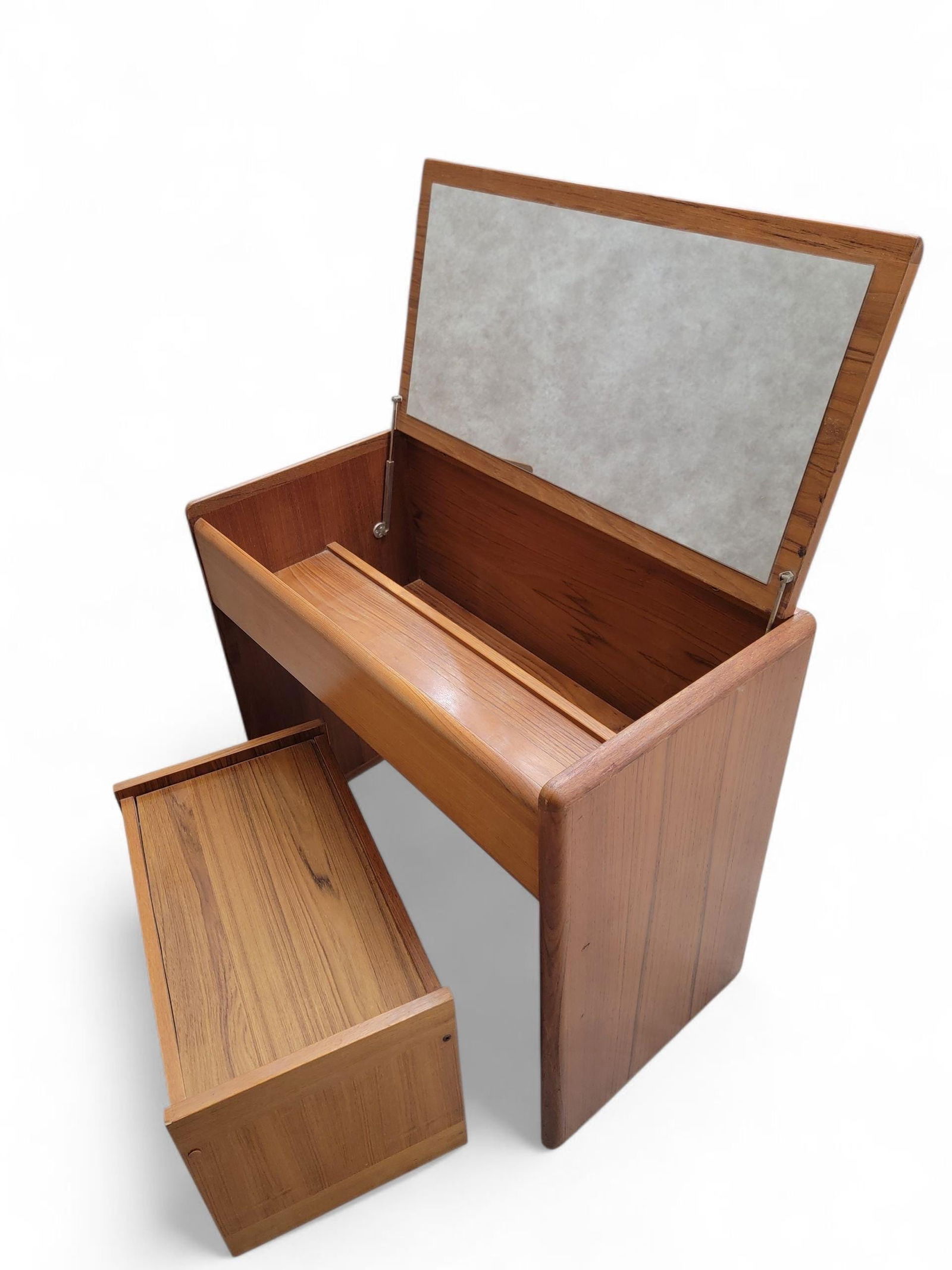 Mid Century Danish Vanity/Desk with Flip-Top Mirror and Stool - 4